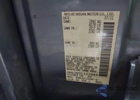 2012 Nissan Altima 2.5 S z USA, uszkodzony, nr VIN 1N4AL2AP2CC127084